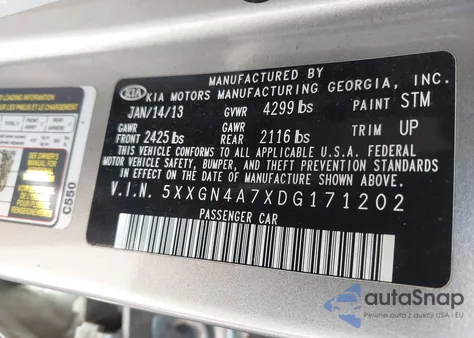 2013 Kia Optima Ex from USA, damaged, VIN 5XXGN4A7XDG171202